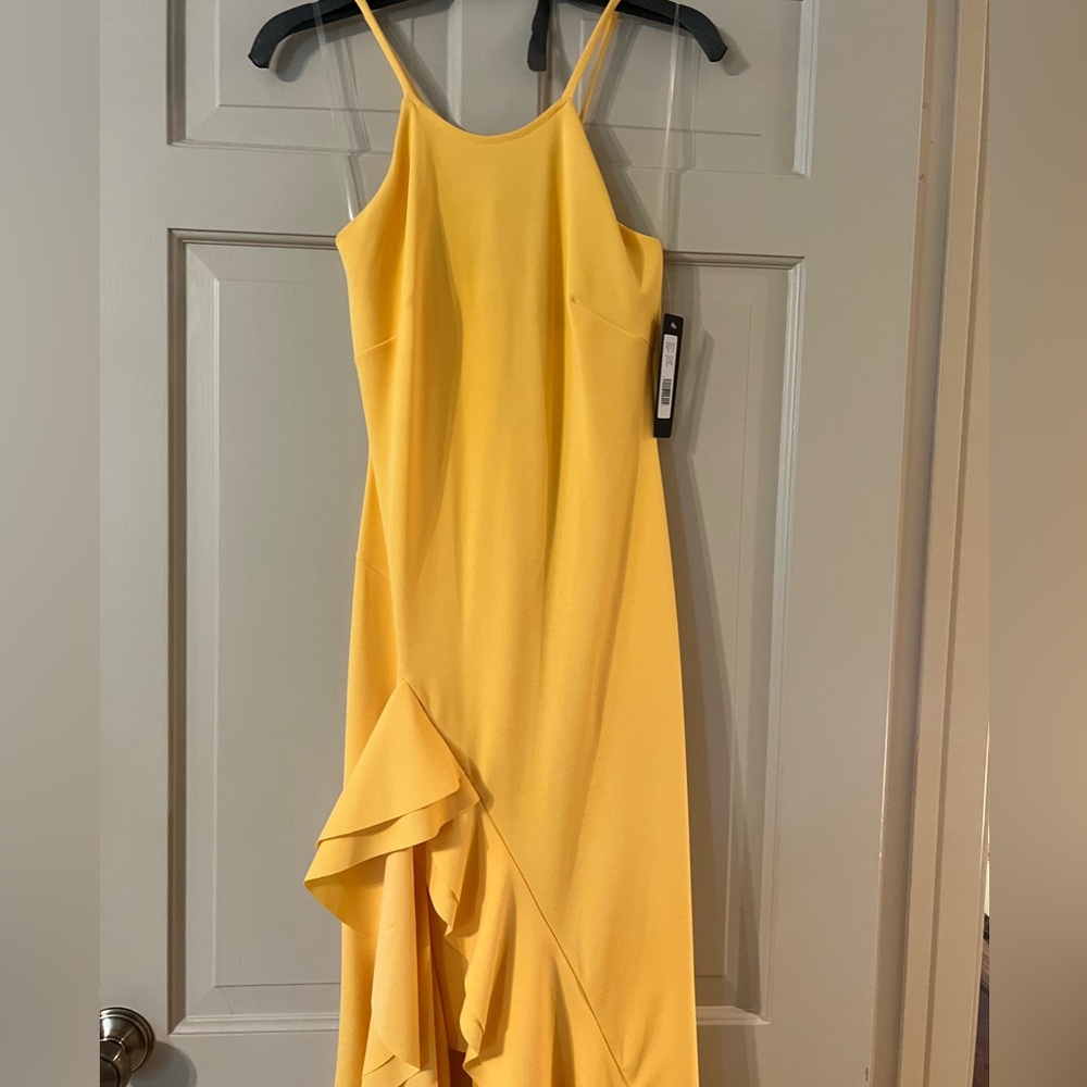 NWT Bebe yellow halter gown